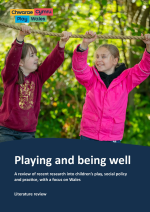 Two children playing on a rope course